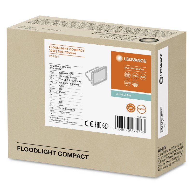 Прожектор FL COMPACT VALUE 20W 840 SYM 100° WT LEDVANCE фото 2